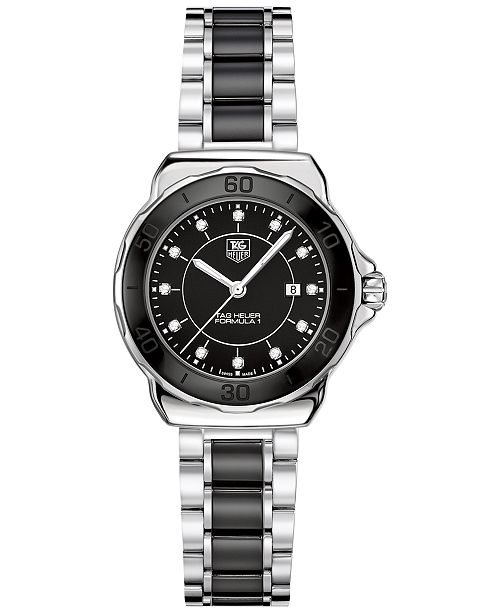 Tag Heuer Women S Swiss Formula 1 Diamond 1 10 Ct T W Black Ceramic And Stainless Steel Bracelet Watch 32mm Reviews Watches Jewelry Watches Macy S