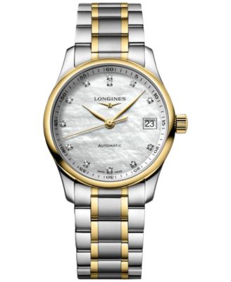 Женские швейцарские автоматические часы Longines с бриллиантом Master Diamond (1/20 карата) на браслете из 18-каратного золота и нержавеющей стали 34 мм