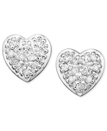 Diamond Heart Stud Earrings in 14k White Gold (1/10 ct. t.w ...