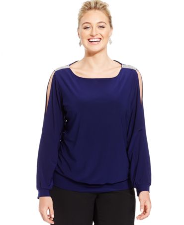 MSK Plus Size Embellished Cold-Shoulder Blouse - Tops - Women - Macy's
