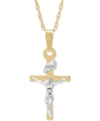 Two-Tone Crucifix Pendant Necklace 