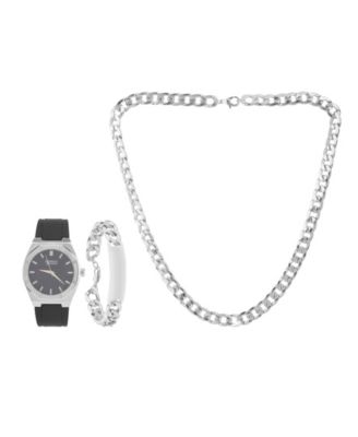 Мужские аналоговые часы American Exchange с матовым черным силиконовым ремешком диаметром 42 мм, подарочным набором из ожерелья и браслета