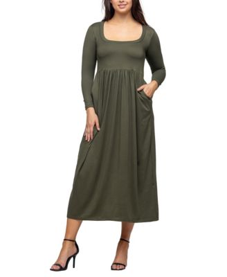 24seven Comfort Apparel Женское макси-платье в стиле ампир с длинным рукавом и карманом на талии
