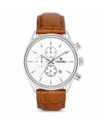 Серебряные мужские часы Vincero Chrono S2 с хронографом диаметром 40 мм на итальянском кожаном ремешке