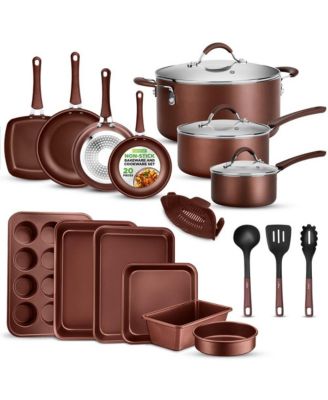 Профессиональный набор посуды и форм для выпечки NutriChef из 20 предметов с антипригарными кастрюлями и сковородками, приятными на ощупь ручками, безопасными для индукции.