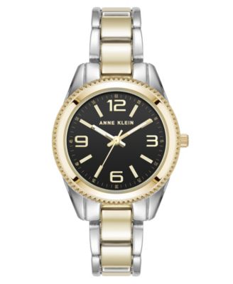 Женские кварцевые часы Anne Klein Bold Coin Edge с черным безелем и двухцветным металлическим сплавом, 32 мм