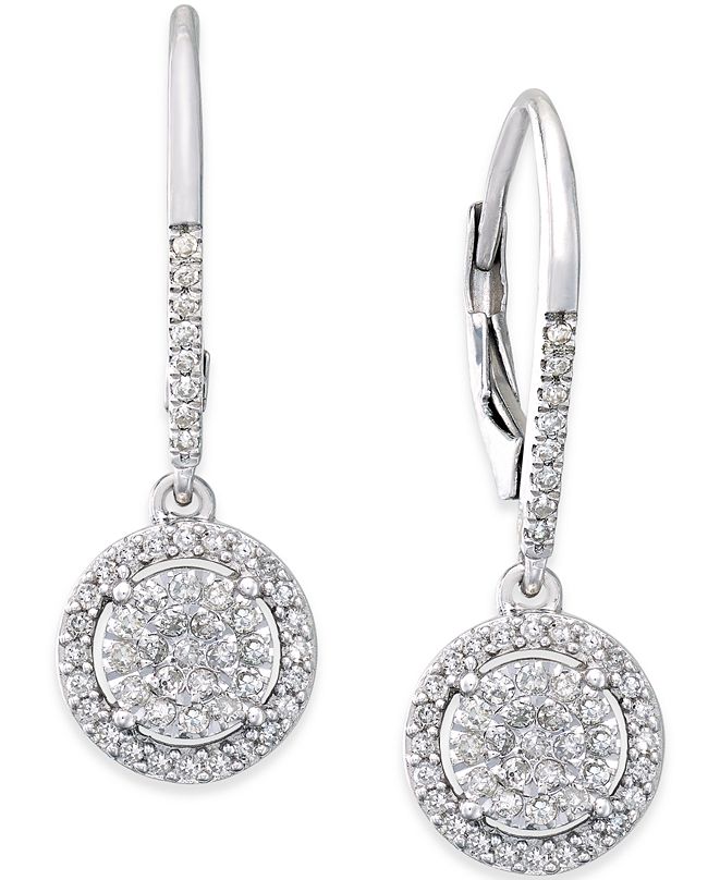 Macy's Diamond Cluster Drop Earrings (1/3 ct. t.w.) in Sterling Silver ...