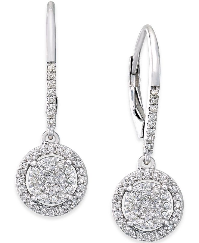 Macy's Diamond Cluster Drop Earrings (1/3 ct. t.w.) in Sterling Silver