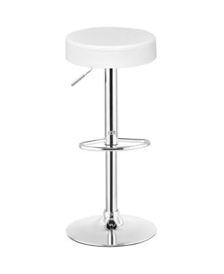 Круглое кожаное сиденье Gymax, Хромированная ножка, Регулируемый гидравлический поворотный барный стул 1 ШТ