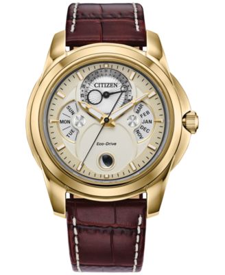 Мужские классические часы Citizen с календарем на коричневом кожаном ремешке диаметром 41,8 мм