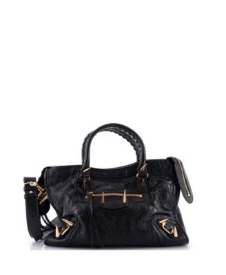 Бывшая в употреблении классическая сумка Balenciaga Small City с заклепками из кожи с шипами