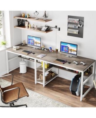 Tribesigns 78.7 Компьютерный офисный Двойной стол для двоих, рабочее место с полкой для домашнего офиса, Серый