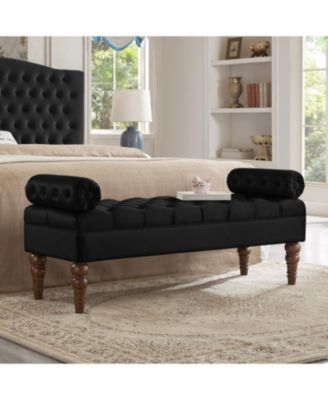 Бархатная прикроватная скамья Streamdale Furniture с тафтинговой пуговицей, универсальная скамья-валик черного цвета