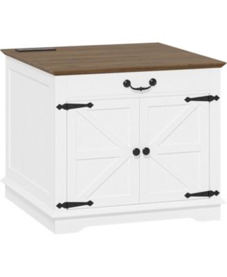 Прикроватный столик в фермерском доме с зарядной станцией, 23,6-дюймовый большой прикроватный столик для дивана с выдвижным ящиком и задней полкой для хранения вещей