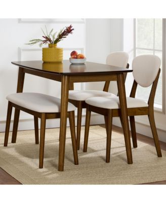 Продукция Best Choice из 4 предметов - Современный деревянный обеденный гарнитур середины века с мягкой обивкой, 2 стула, скамья - Орех/Кремовый