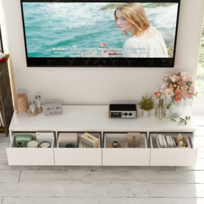 Подставка для телевизора HOMSEE с 4 выдвижными ящиками, медиа-консоль с подсветкой, развлекательный центр из белого дерева