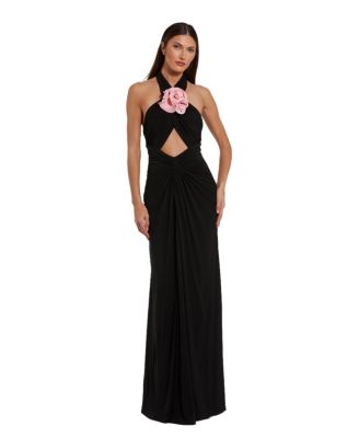 Женское платье Mac Duggal из джерси с перекрещивающимся вырезом на шее и 3D-цветком