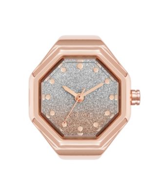 Женские кварцевые часы Nine West с восьмиугольным блеском в стиле омбре из розового золота с кольцом из металлического сплава, 23 мм