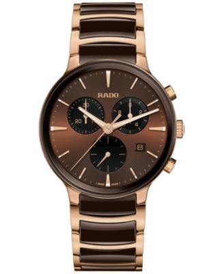 Rado Унисекс Швейцарский хронограф Centrix Коричневые часы-браслет из керамики и розового золота PVD из нержавеющей стали 41 мм Коричневые