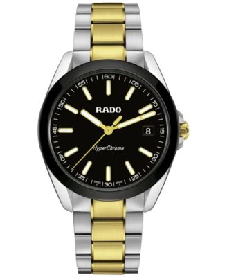 Мужские швейцарские гиперхромные двухцветные часы Rado с браслетом из нержавеющей стали 42 мм черного цвета
