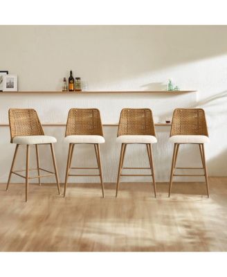 Набор из 4 табуретов со спинкой из искусственного ротанга, 27-дюймовых плетеных стульев с тростниковой обивкой для кухонного островка и домашнего бара-Maison Boucle Brown