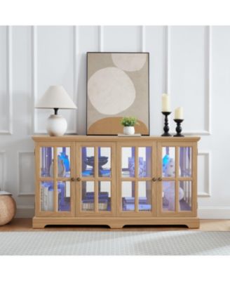 Шкаф для антиквариата Streamdale Furniture LED, дубовая витрина со стеклянными дверцами и регулируемыми полками коричневого цвета