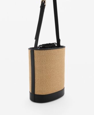 Женская сумка-ведро Mango с эффектом рафии средней плотности, черная