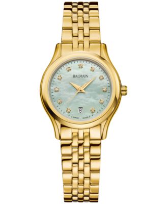 Женские швейцарские часы Balmain с бриллиантом Beleganza (1/20 карата), золотые, PVD, браслет из нержавеющей стали, 28 мм, зеленые