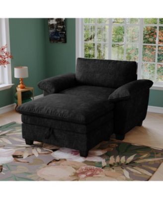 Streamdale Furniture 51" Черный шезлонг из шенилла с пуфиком и местом для хранения черный