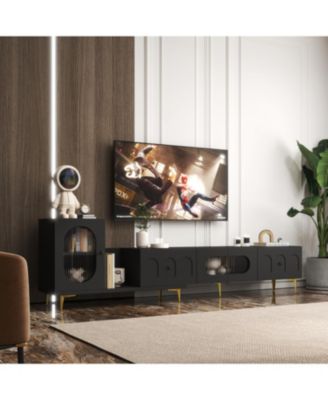 Выдвижная деревянная подставка для телевизора Streamdale Furniture – Прямоугольная медиа-консоль с местом для хранения для гостиной и спальни черного цвета