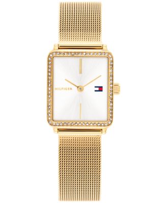 Женские кварцевые часы Tommy Hilfiger с сетчатым браслетом из нержавеющей стали золотистого цвета, 21,3 мм