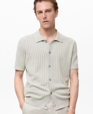 Мужская ажурная хлопчатобумажная рубашка Mango белого цвета