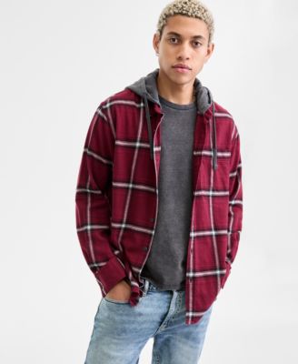 Мужская многослойная хлопковая фланелевая рубашка в клетку Sun + Stone с капюшоном и рисунком птицы, эксклюзивный бренд Macy's