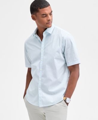 Мужская рубашка Alfani из поплина в полоску с коротким рукавом и пуговицами спереди, эксклюзивная модель Macy's