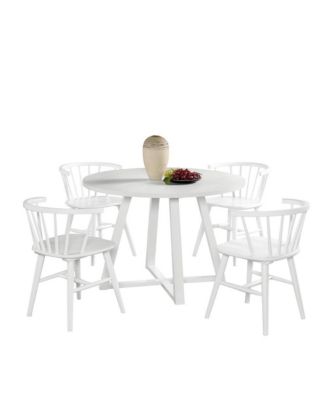 Обеденный гарнитур Roundhill Furniture Edo из белого дерева на 5 предметов, обеденный стол на козлах с 4 Виндзорскими стульями