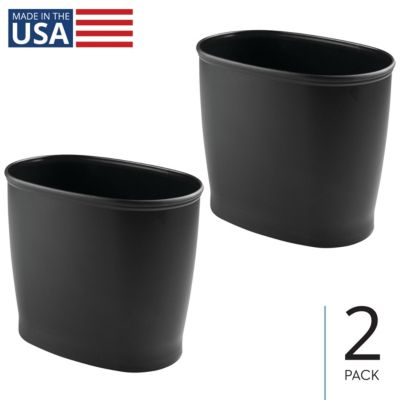 Пластиковое мусорное ведро IDesign Oval объемом 2,1 галлона / 8 литров, 2 упаковки, Черное, Сделано в США
