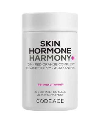 Codeage Skin Hormone Harmony+ Добавка для поддержания здоровья кожи и волос с астаксантином, витамином С, аскорбиновой кислотой, Липосомальная доставка, 30 капсул белого цвета