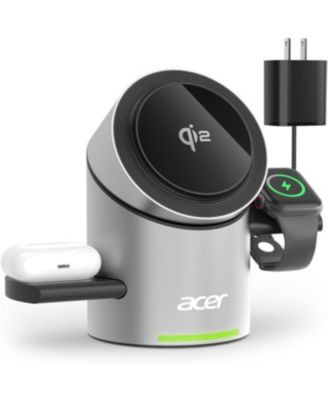 Зарядная станция Acer 3-в-1 для устройств Apple - Беспроводное зарядное устройство Qi2 мощностью 15 Вт для iPhone, Apple Watch и AirPods серебристого цвета