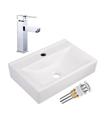 Aquaterior 18 1/8" x 12 3/16 " x 4 5/16 " Керамическая раковина для настенного монтажа с одним отверстием и смесителем для ванной комнаты с одной ручкой CHR