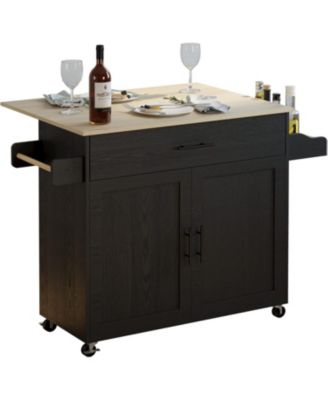 Кухонный остров на колесиках IRONCK с откидной створкой, Шкаф для хранения, Выдвижной ящик, Черный