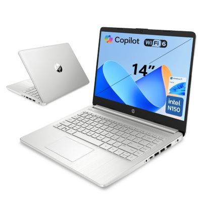 14-дюймовый ноутбук HP Essential Intel N-Series N150 с 4 ГБ оперативной памяти, графикой Intel, 128 ГБ памяти eMMC, Windows 11 Home HD 60 Гц - серебристый