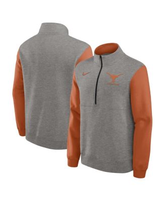 Мужская толстовка-пуловер Nike Heather Grey/Texas Orange Texas Longhorns Club из флиса с застежкой-молнией до половины длины.