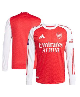 Мужская футболка Adidas Red Arsenal 2025/26 из домашнего аутентичного трикотажа с длинным рукавом красного цвета