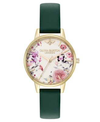 Женские часы Olivia Burton с цветочным рисунком на зеленом ремешке из телячьей кожи, 30 мм