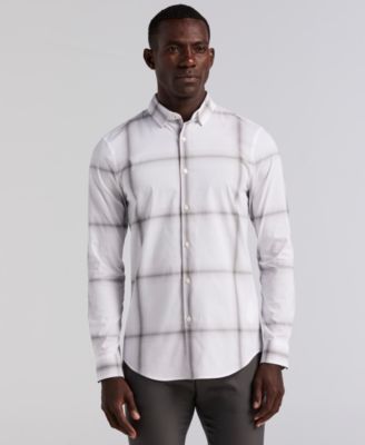 Мужская рубашка в клетку Perry Ellis с длинным рукавом в клетку омбре серого цвета