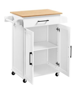 Кухонная островная тележка на колесиках Yaheetech 35” H с подставкой для специй белого цвета