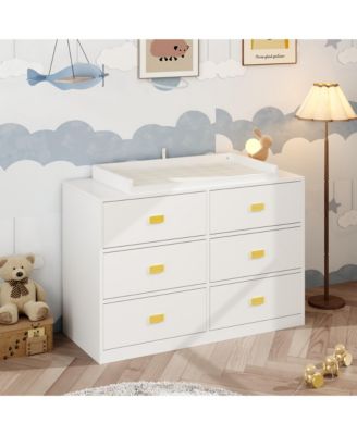 Пеленальный столик HOMSEE с шестью выдвижными ящиками, детская пеленальная станция со столешницей и выдвижными ящиками, белое дерево