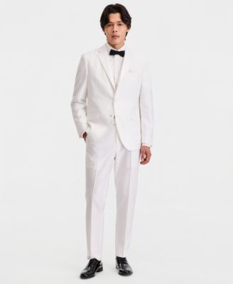 Мужской приталенный атласный костюм-смокинг Kenneth Cole Reaction белого цвета