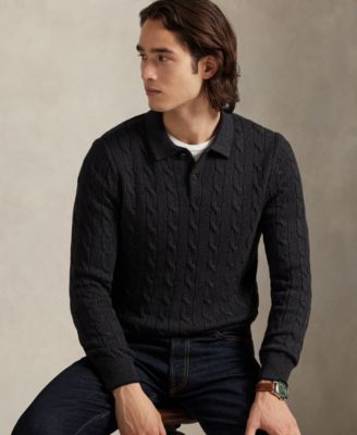 Мужской свитер-поло Polo Ralph Lauren из хлопчатобумажной ткани с воротником-стойкой Polo