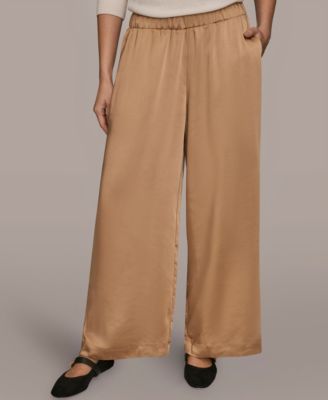 Женские атласные брюки средней посадки Donna Karan Weekend с широкими штанинами коричнево-бежевого цвета